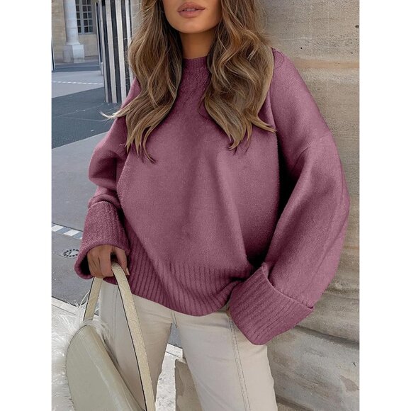 Womens Oversized Sweater Fuzzy Fuchsia Long Sleeve Casual Chunky Pullover Fall - Picture 3 of 9